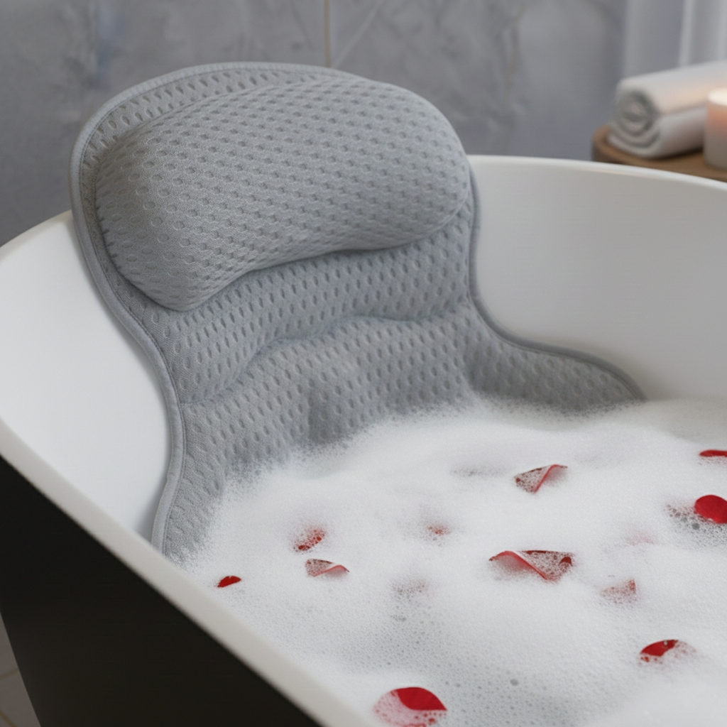 Ergonomic Bath Pillow | Quick-Drying Mesh Cushion with Non-Slip Suction Cups for Ultimate Neck and Back Support