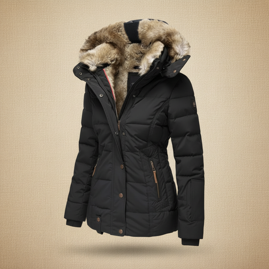 Black Winter Jacket with Beige Fur