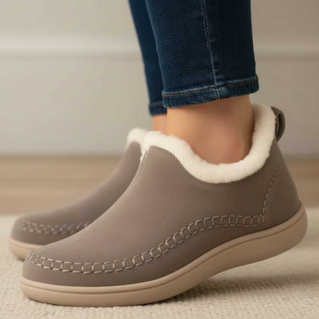 Grey fleece-lined ankle boot