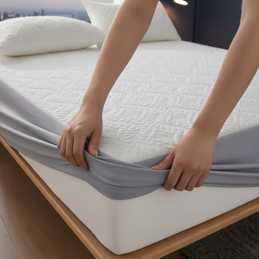 White mattress protector installation