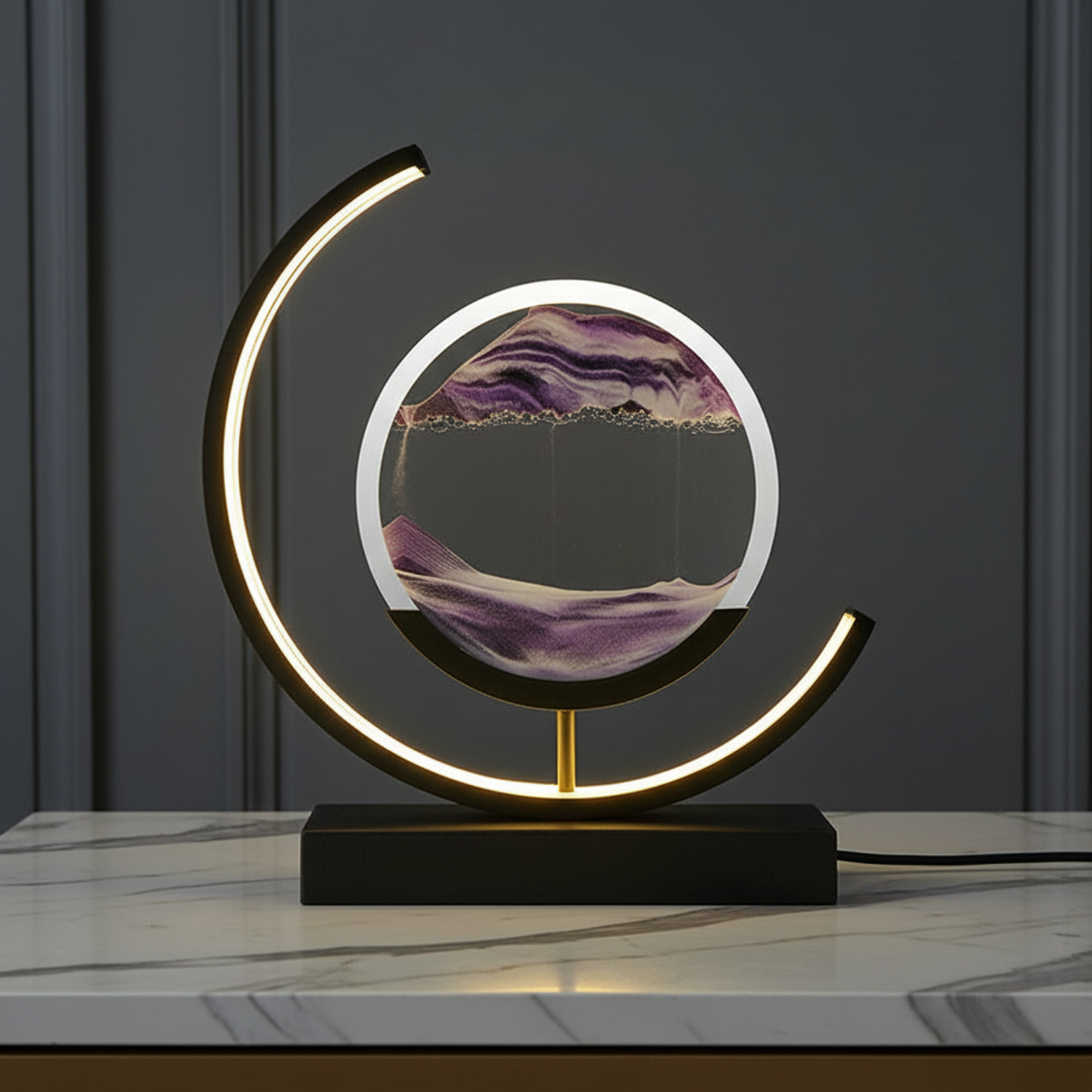 TranquilGlow | Table Lamp with Rotating Sand Design | Soothing Illumination for Relaxation