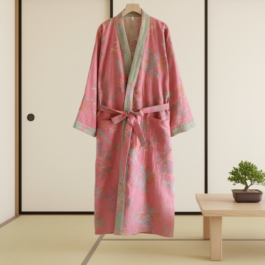 Cotton Waffle Bathrobe | Breathable Dressing Gown with Retro Charm | Comfortable Design for Everyday Relaxation