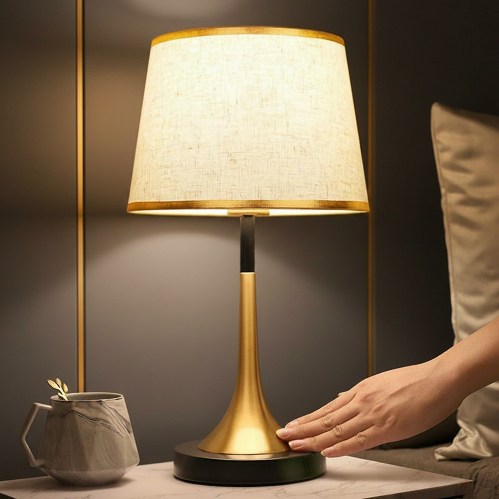 Elegant Touch | Table Lamp with Dimmable Fabric Shade | Perfect Bedside Lighting for Cozy Ambiance