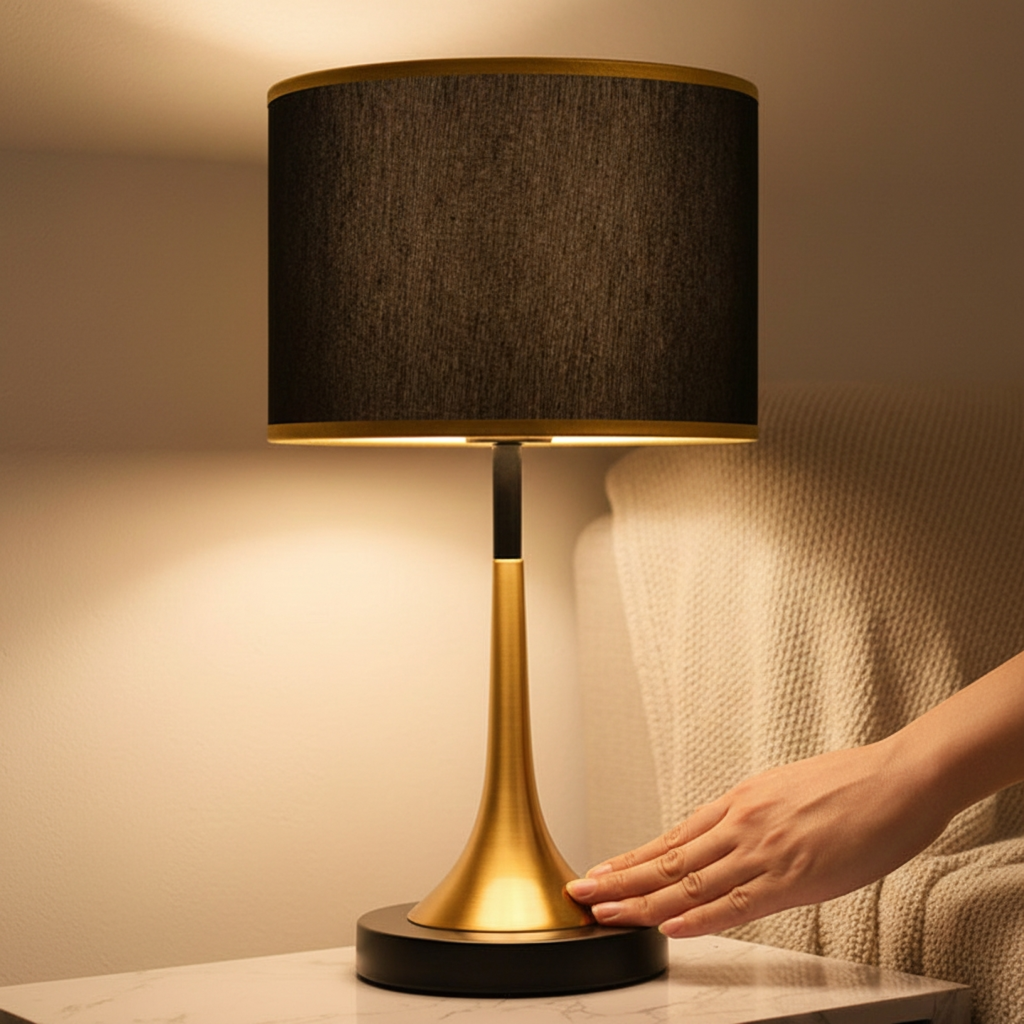 Elegant Touch | Table Lamp with Dimmable Fabric Shade | Perfect Bedside Lighting for Cozy Ambiance