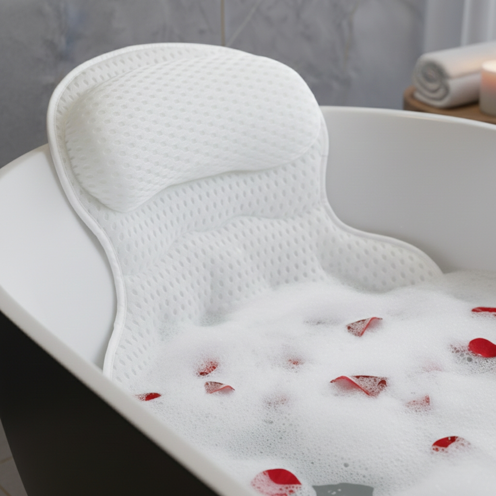 Ergonomic Bath Pillow | Quick-Drying Mesh Cushion with Non-Slip Suction Cups for Ultimate Neck and Back Support