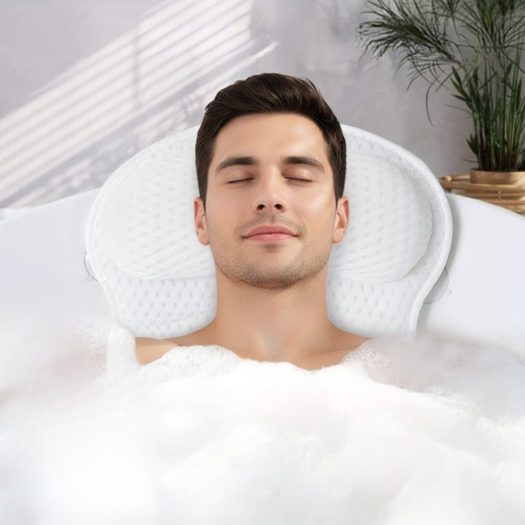 Ergonomic Bath Pillow | Quick-Drying Mesh Cushion with Non-Slip Suction Cups for Ultimate Neck and Back Support