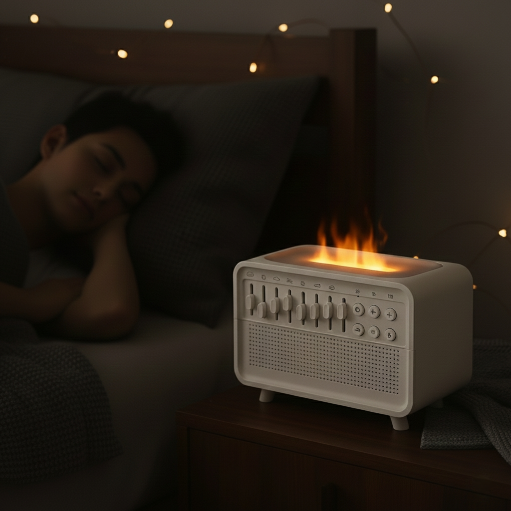 All-in-One White Noise Machine with Humidifier & Flame Light | Relaxation Aid for Restorative Sleep