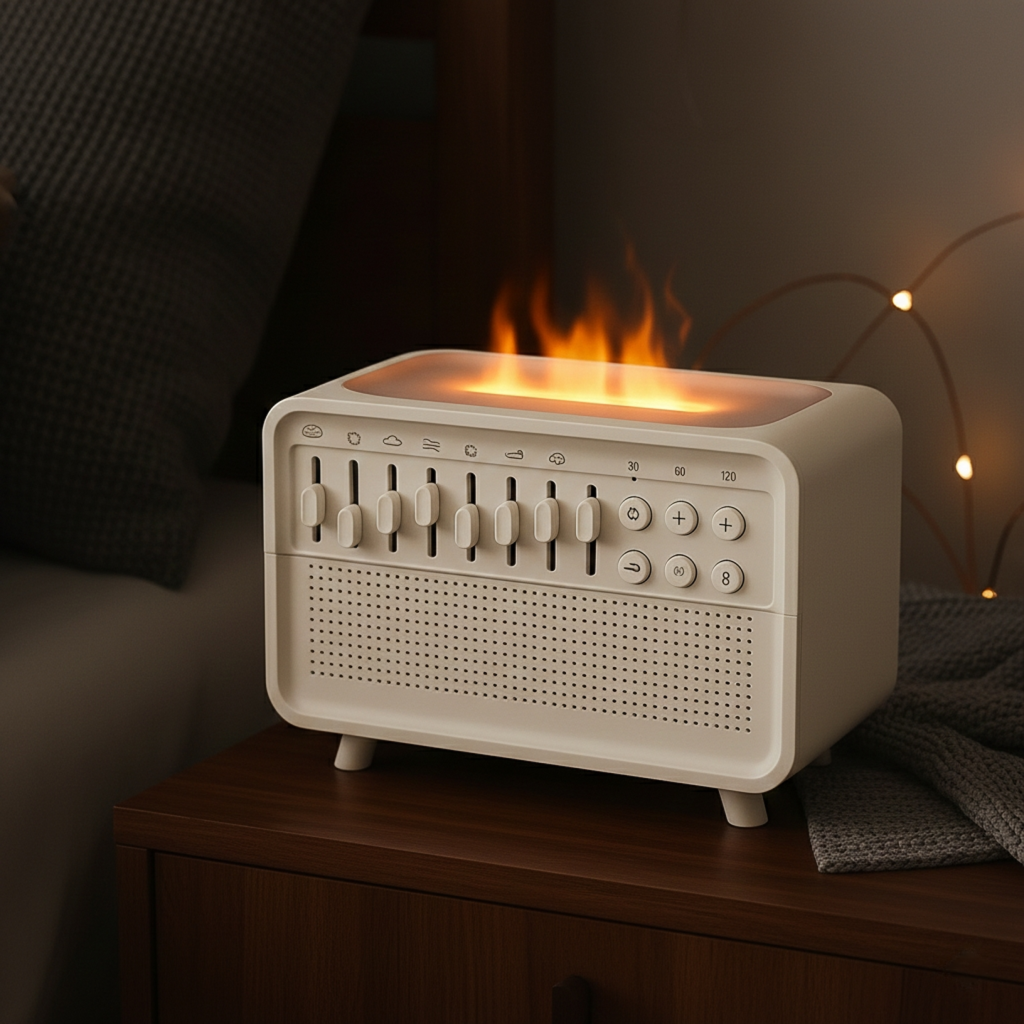 All-in-One White Noise Machine with Humidifier & Flame Light | Relaxation Aid for Restorative Sleep
