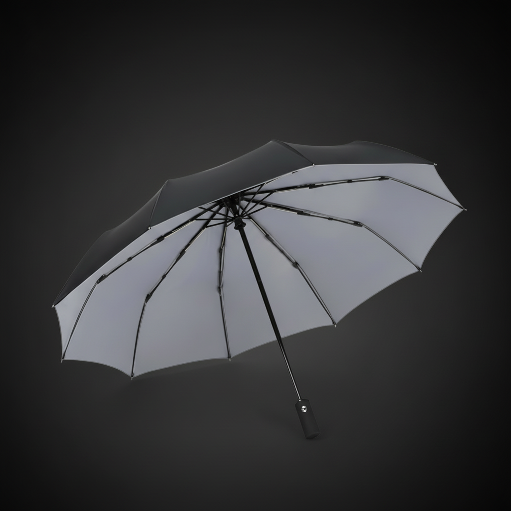 Gray umbrella on a black background