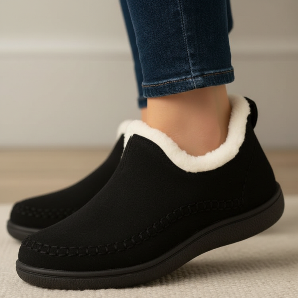 Black fleece-lined ankle boot
