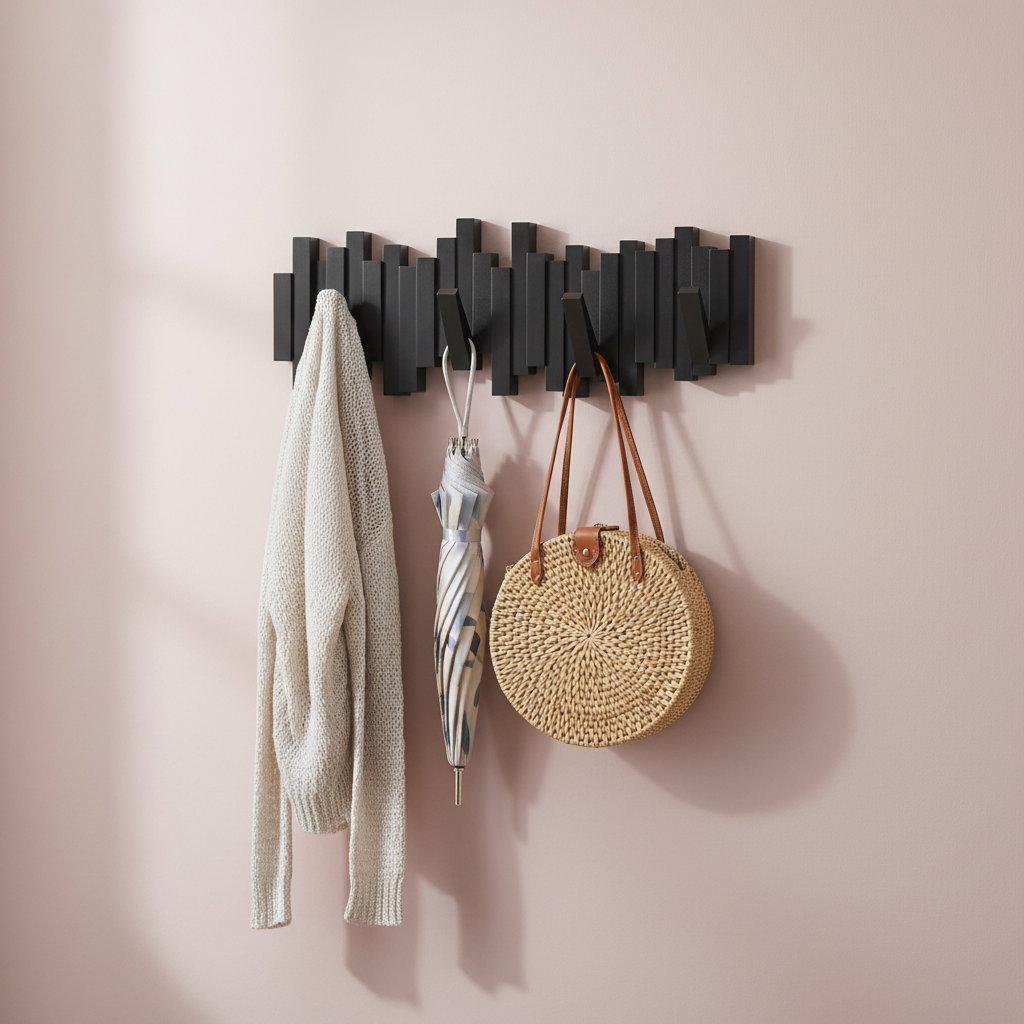Coat rack with blush pink wall background