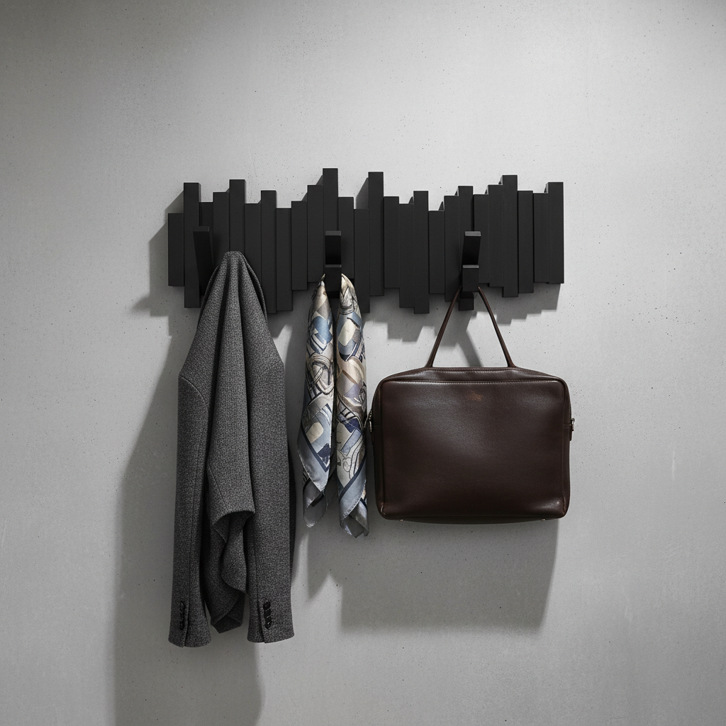 Coat rack with grey concrete wall background