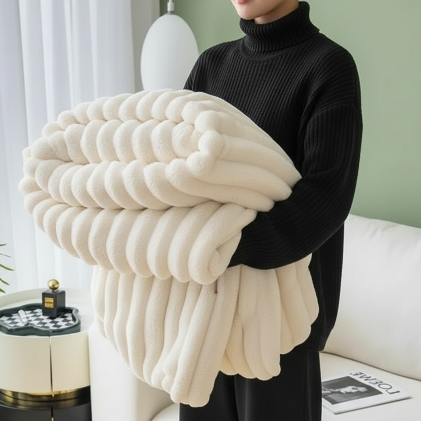 Creamy white chunky knit blanket