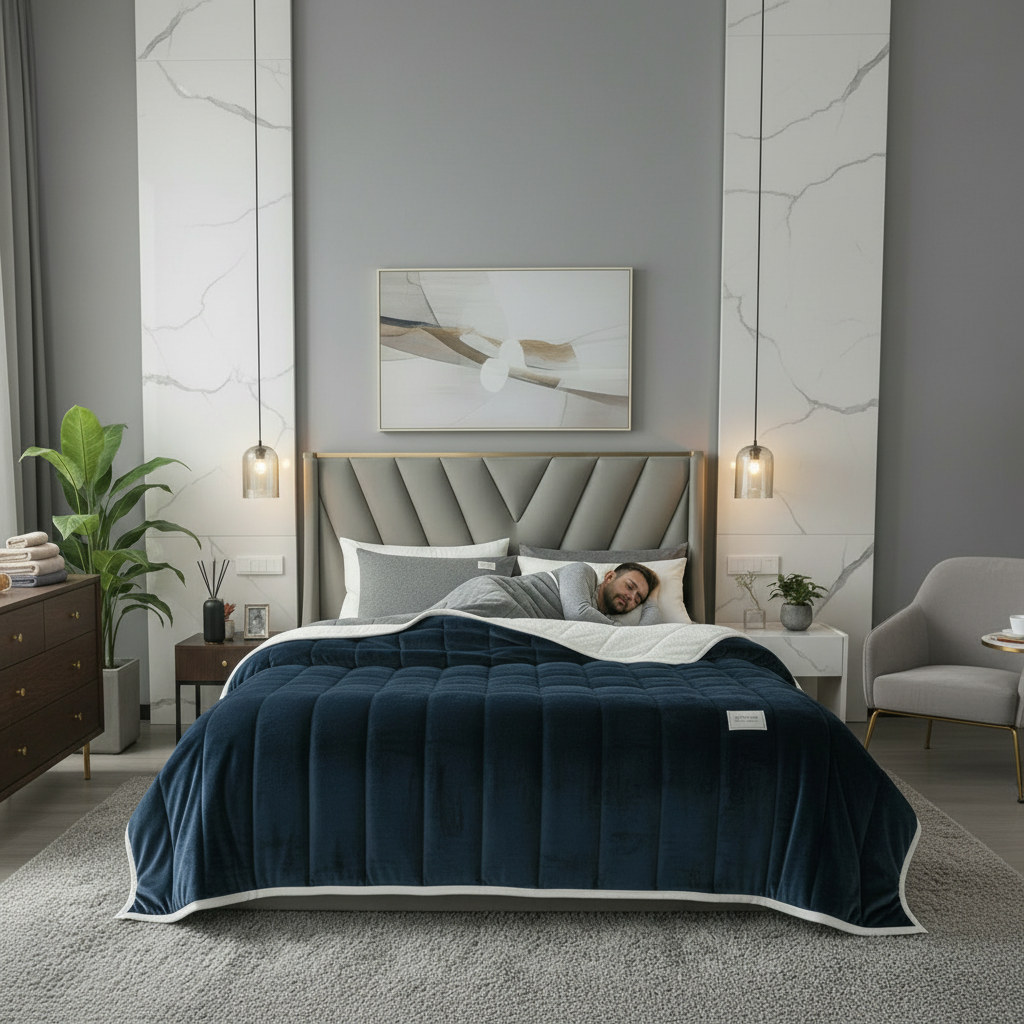 Dark blue quilted blanket