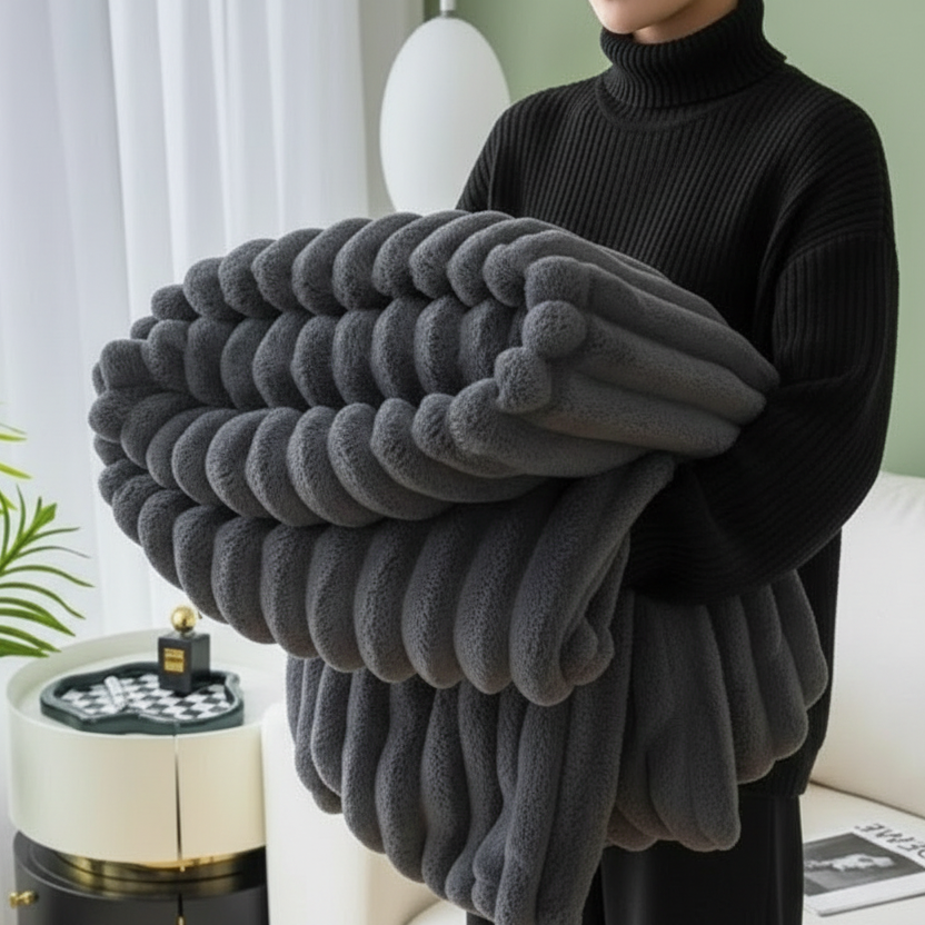 Dark gray chunky knit blanket