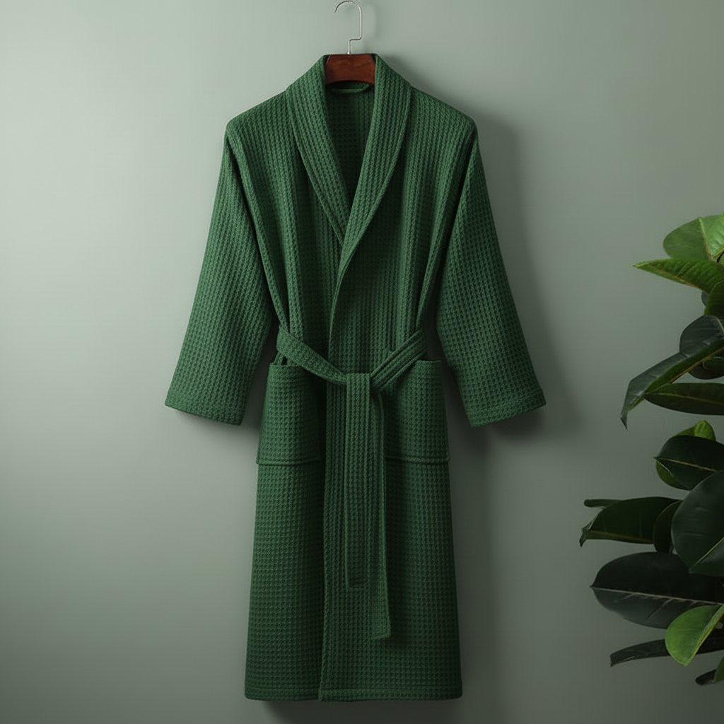 Dark Green Robe on Sage Green Background