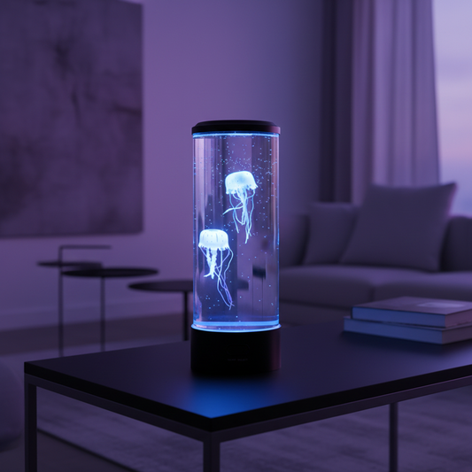 Jellyfish lamp on black console