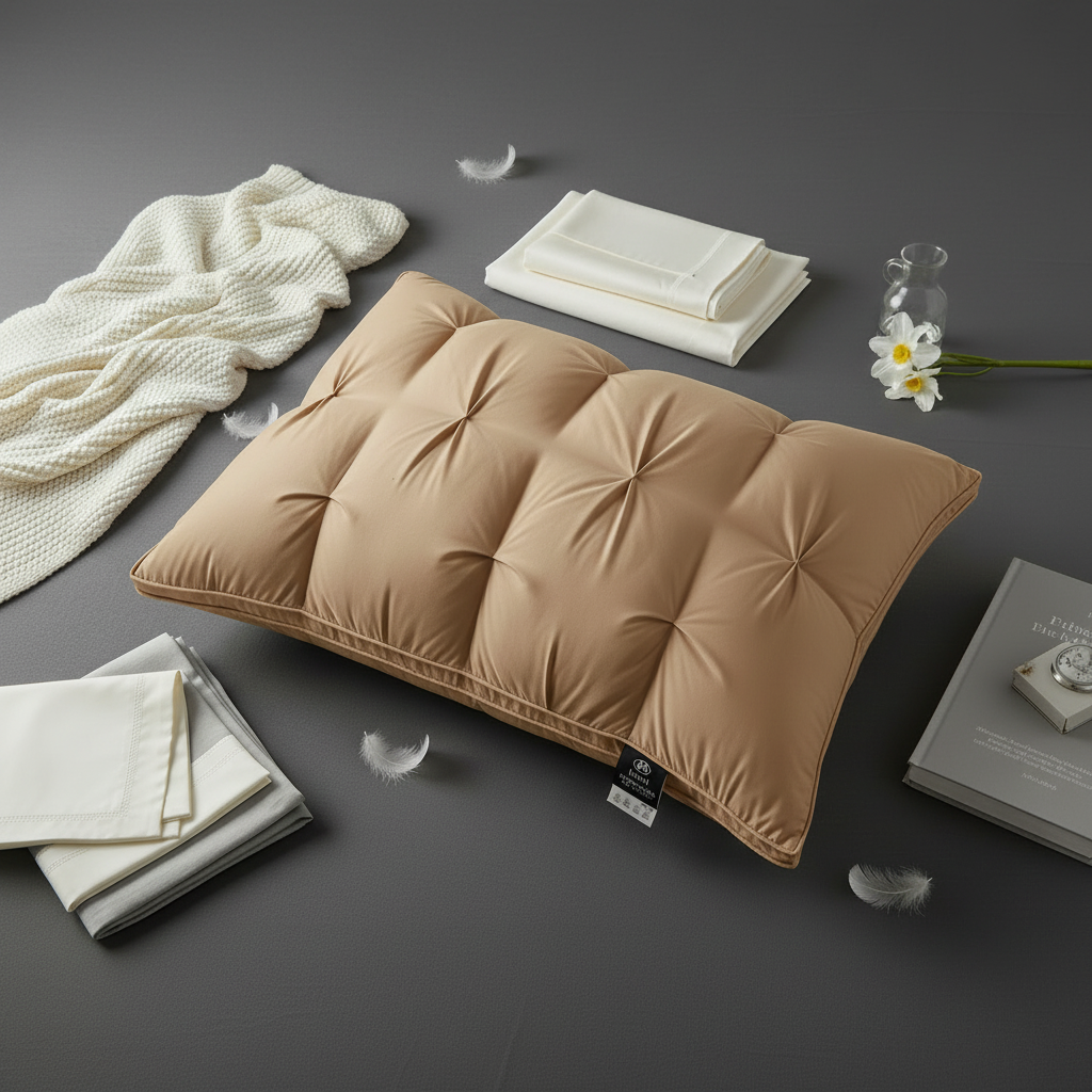 Light brown pillow flat lay