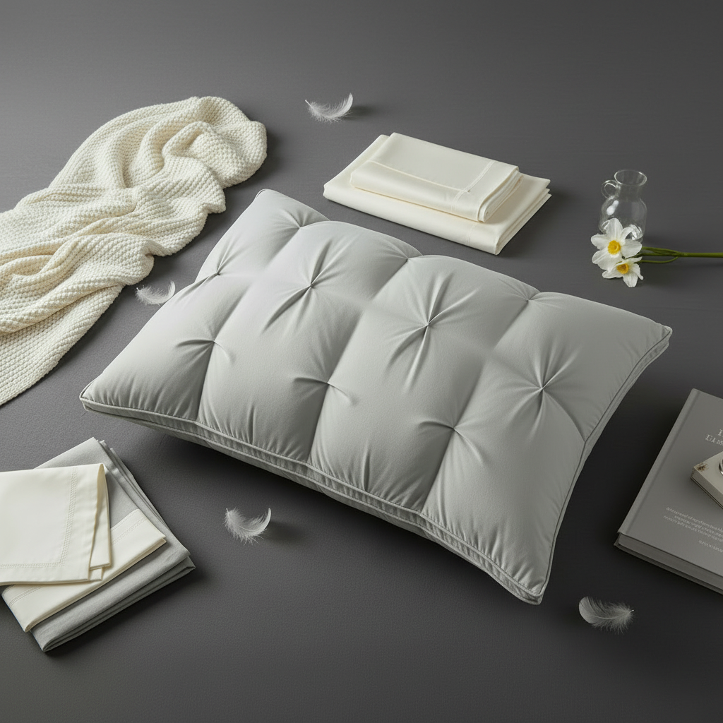 Light grey pillow flat lay