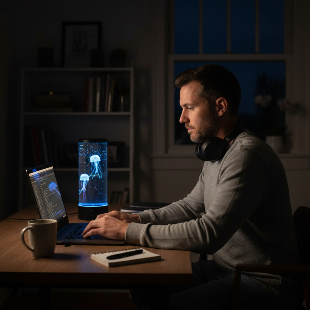 Man working with jellyfish lamp