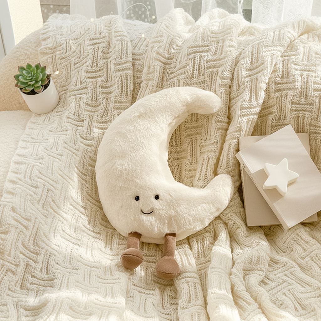 Moon pillow flat lay