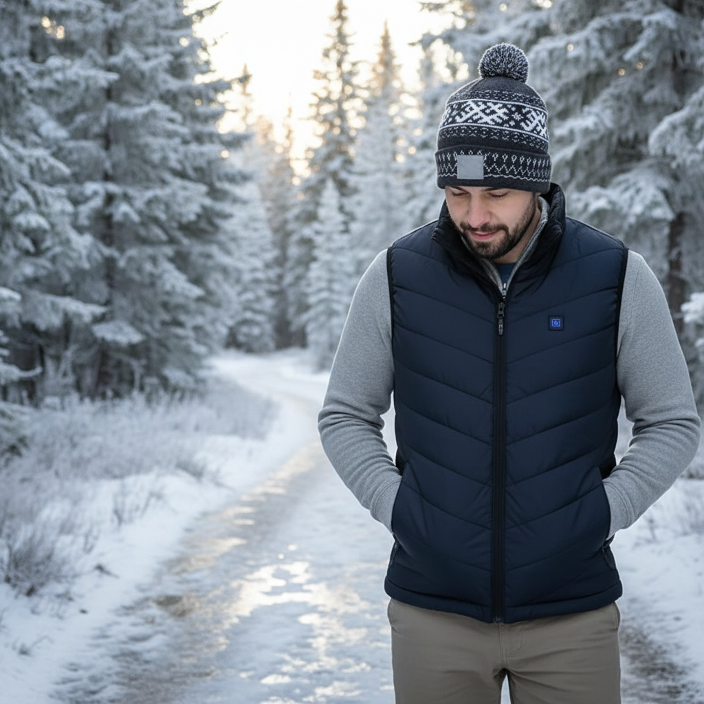 Person in Heated Vest - Winter Trail