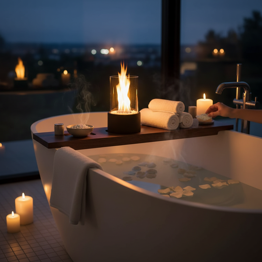 Spa bath moment with bioethanol fireplace