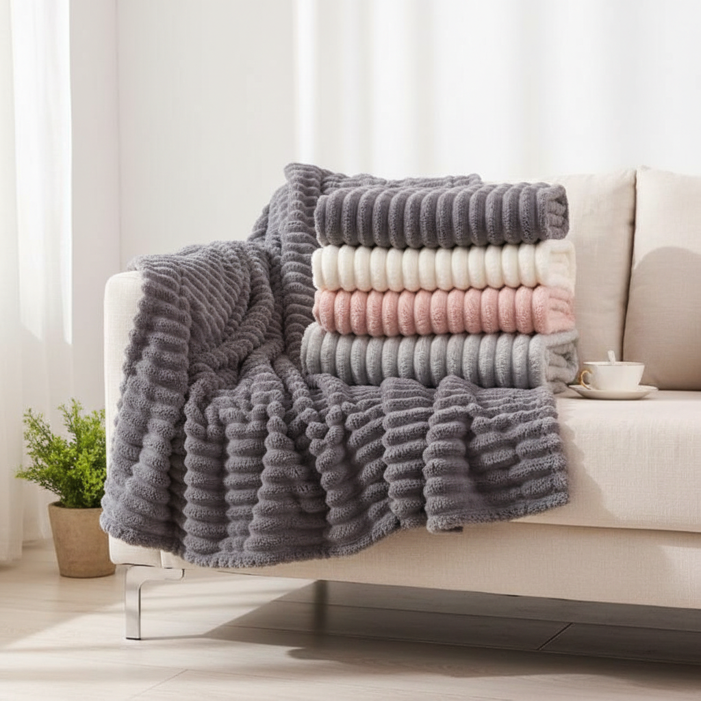 Stacked blankets bright background