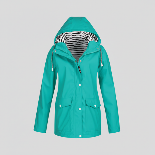 Turquoise rain jacket
