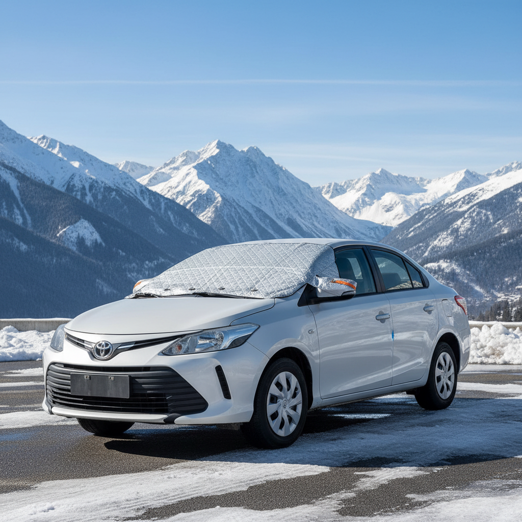 Windscreen cover with mountain backdrop