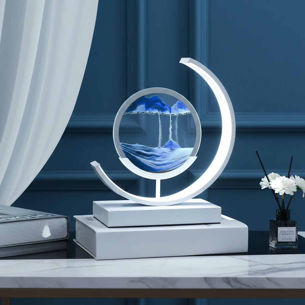 TranquilGlow | Table Lamp with Rotating Sand Design | Soothing Illumination for Relaxation