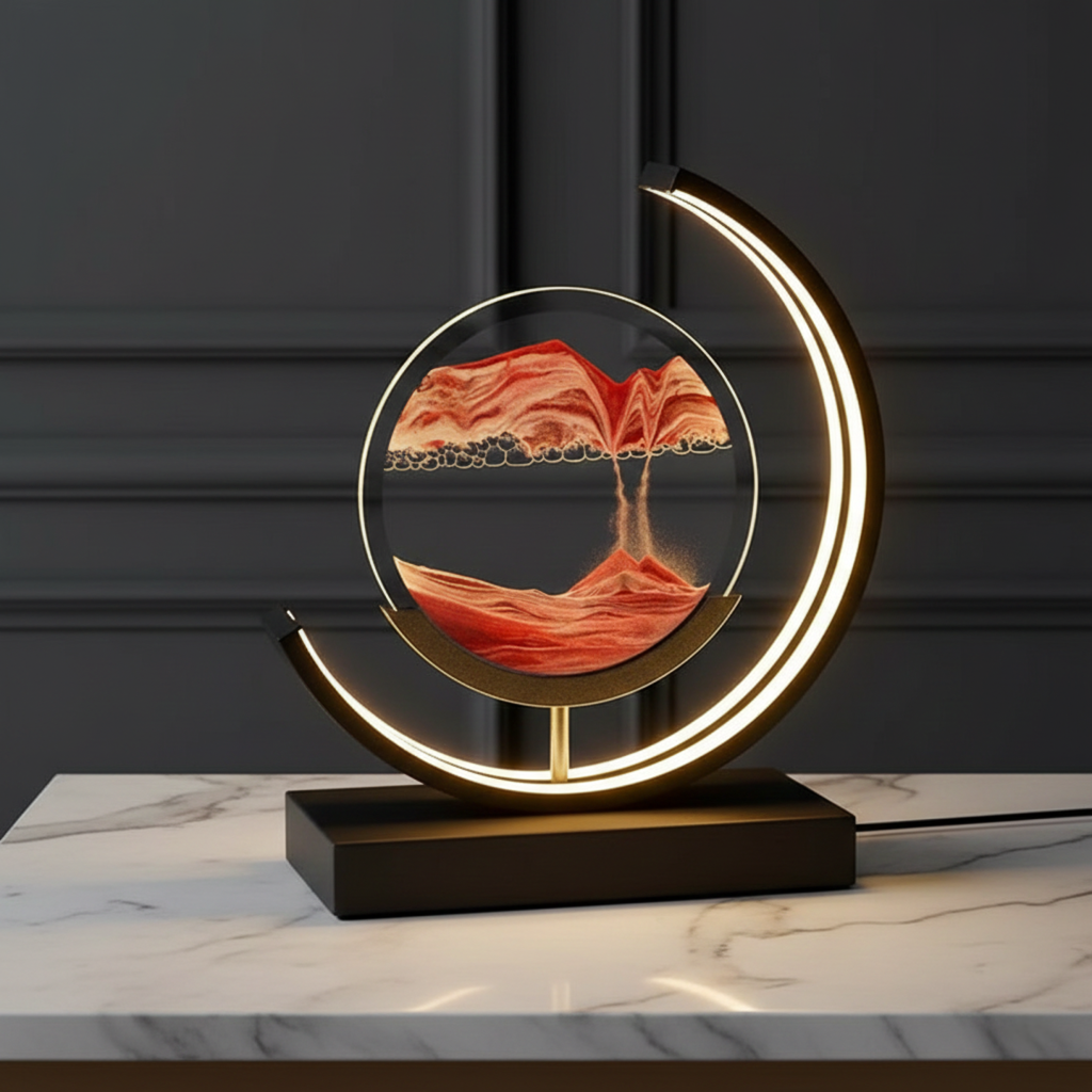 TranquilGlow | Table Lamp with Rotating Sand Design | Soothing Illumination for Relaxation